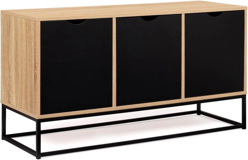 Credenza bassa a 3 ante, nera, design industriale BOSTON