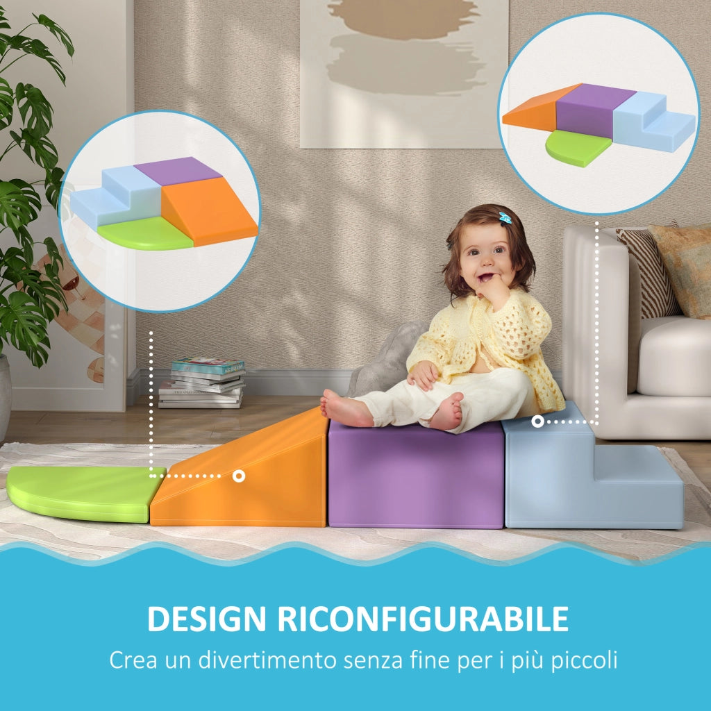 Set 4 Costruzioni Morbide per Bambini 1-3 Anni in Schiuma e Pelle PU Multicolore