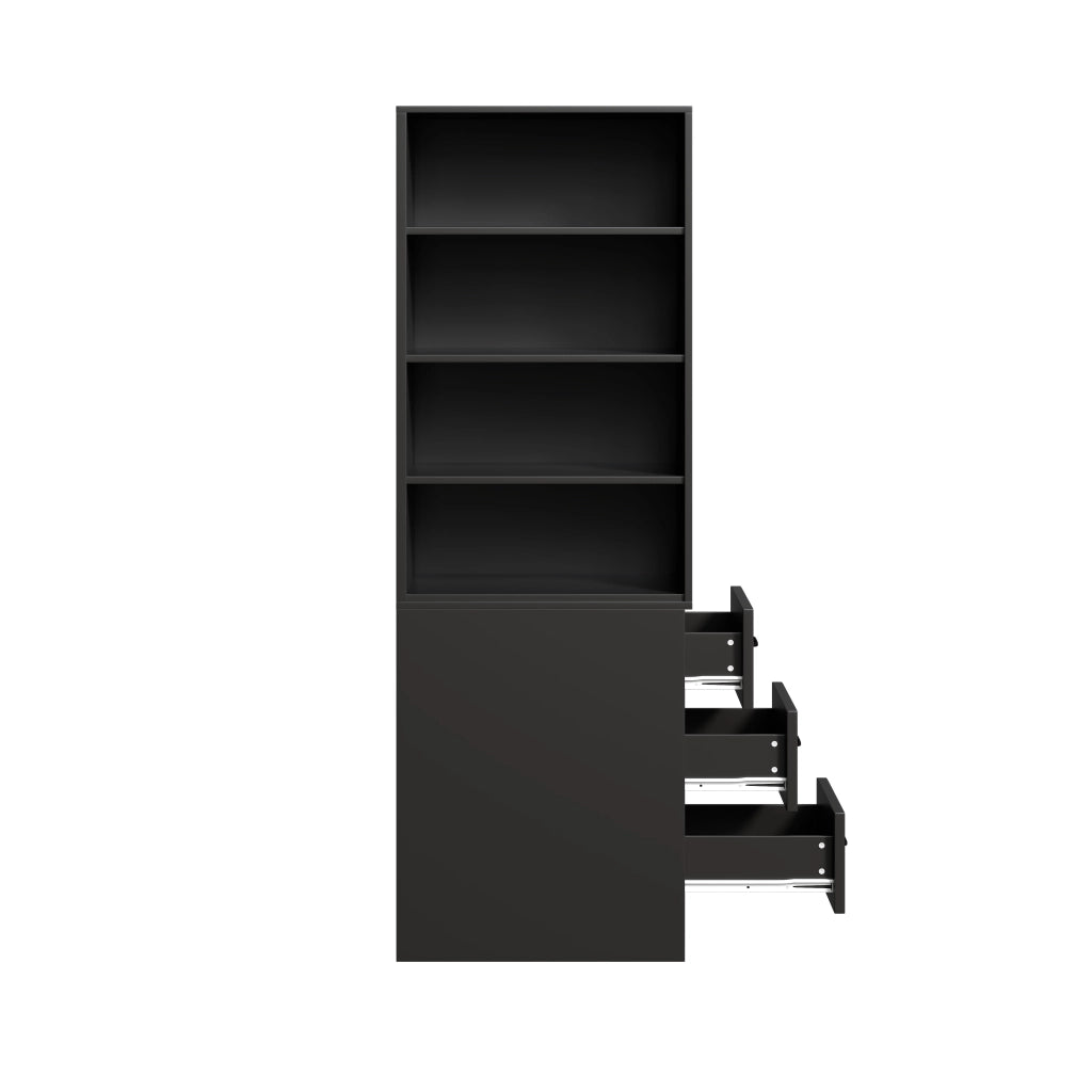 LIBRERIA 180 cm 60x38x180 cm in pannello truciolare nero con 3 cassetti laterali
