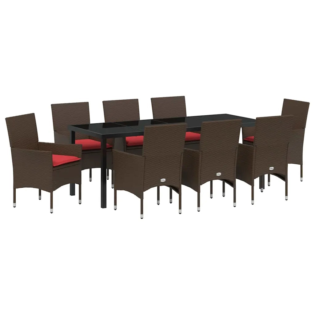 Set di tavolo e sedie con cuscino 9 pcs Marrone Rattan in PE