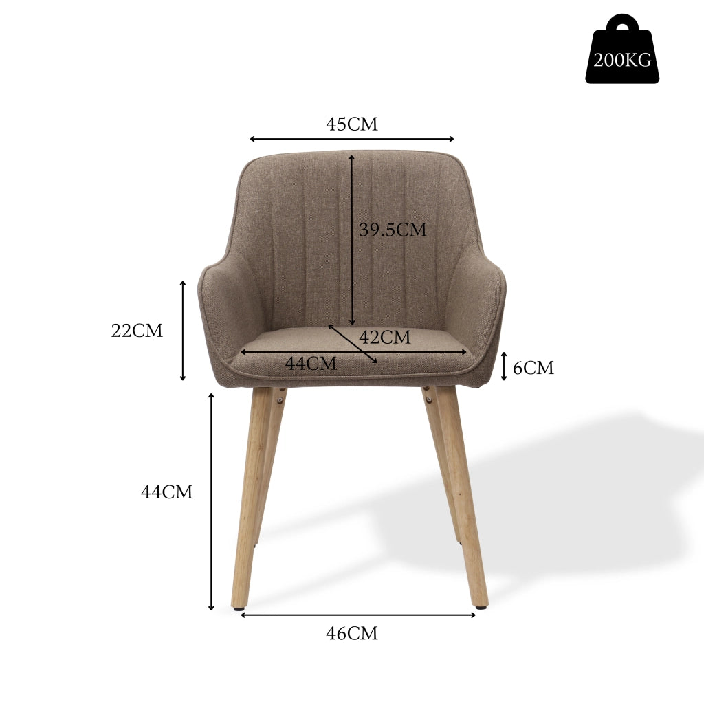 Sedia da pranzo con Braccioli Integrati e Schienale Alto, Design Ergonomico, in Tessuto e Legno, Marrone