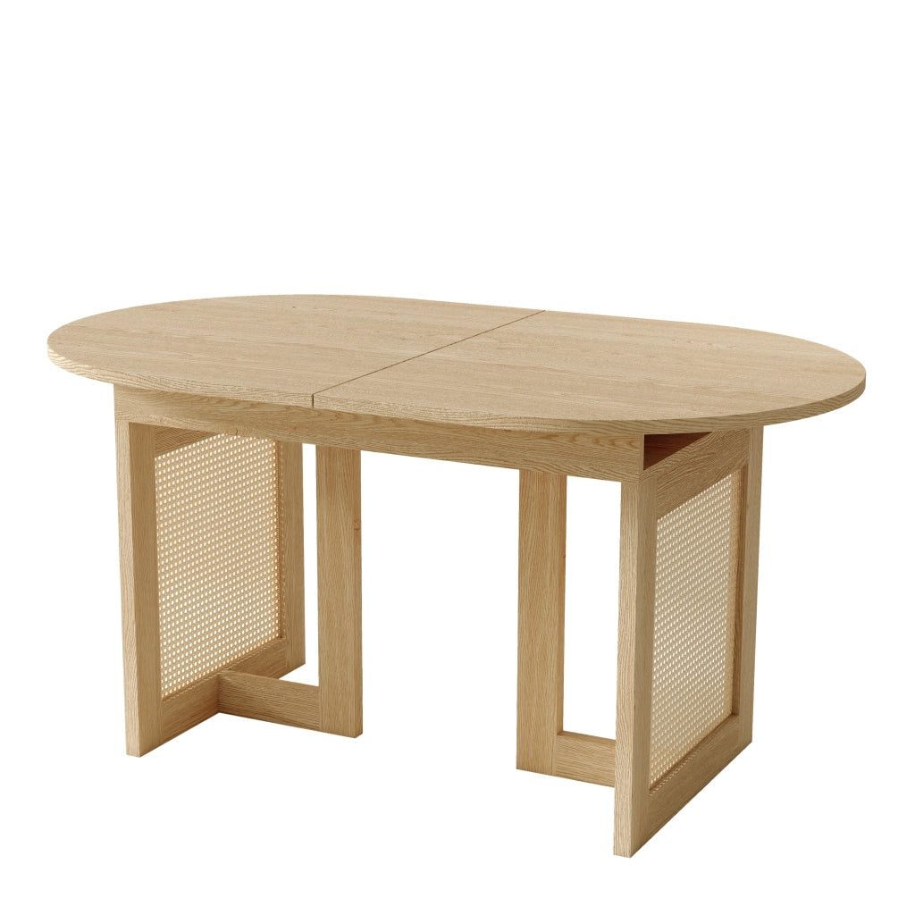Tavolo da pranzo allungabile 120/160 x 80 cm, colore rovere, in MDF, con gambe effetto rattan