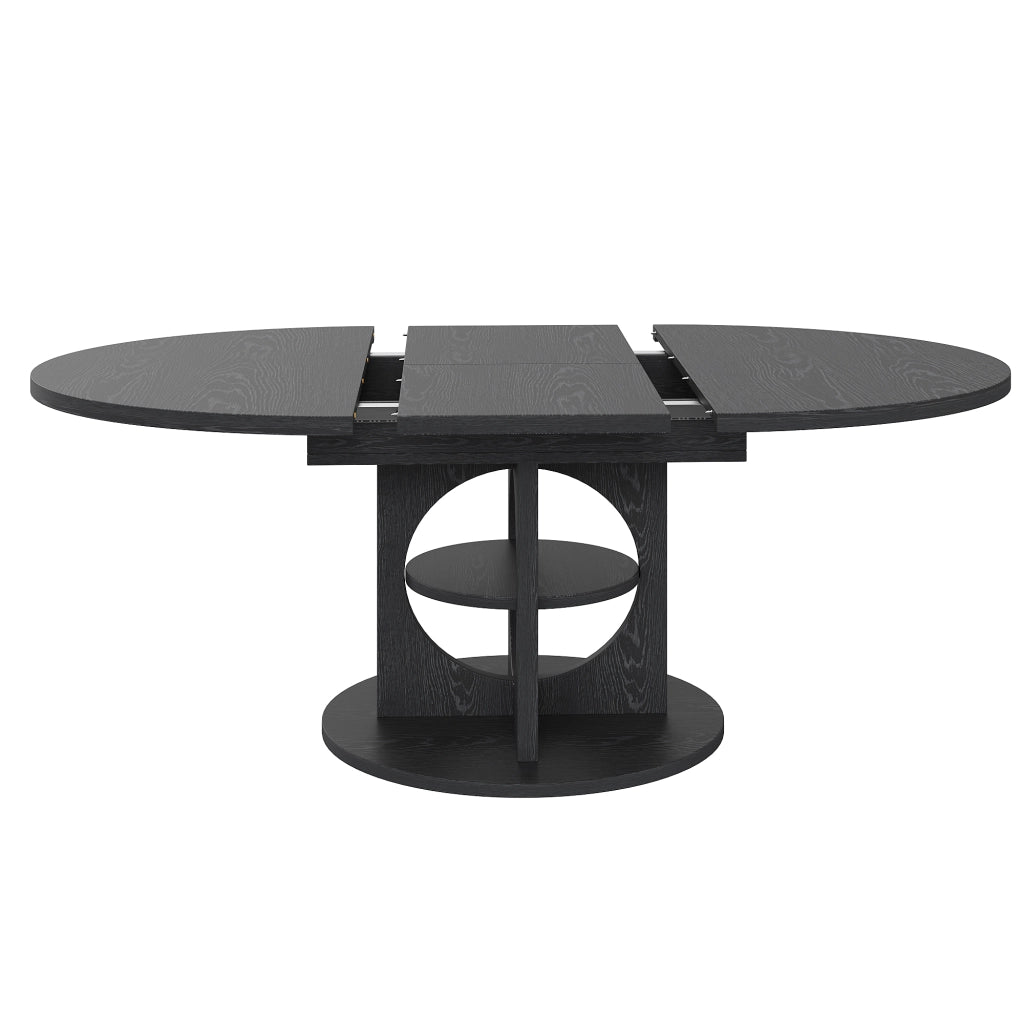 Tavolo da pranzo allungabile con vano portaoggetti centrale; 60kg; nero; in MDF