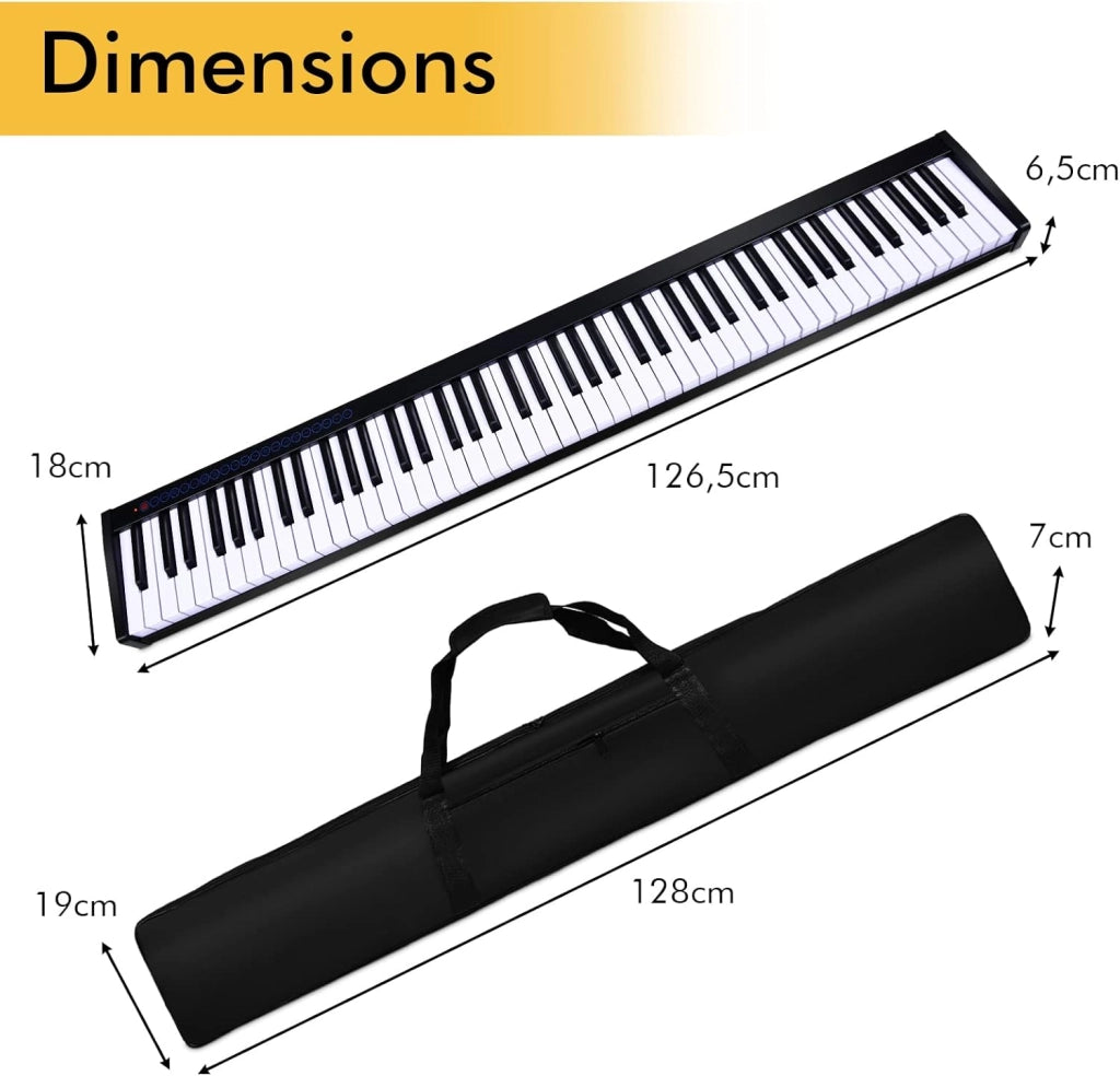Pianoforte Digitale 88 Tasti Multifunzionale con Funzione Bluetooth e USB, Regolazione Dinamica, Tastiera Elettronica Semi-Pesato, Nero