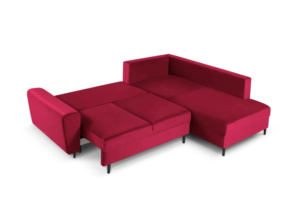 Cosmopolitan Design - Divano convertibile angolare destro con contenitore "Kyoto" 5 posti in velluto rosso 