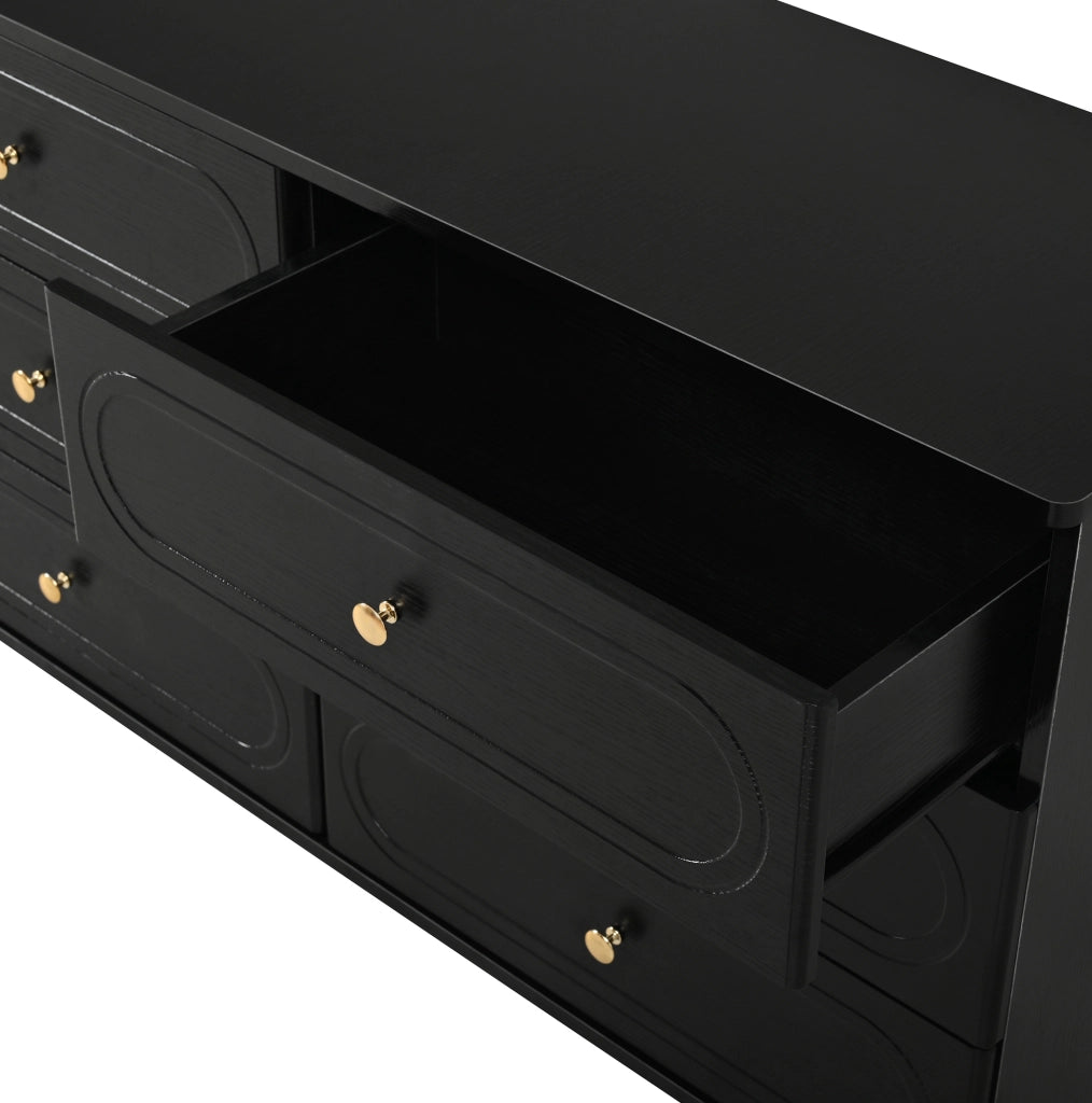 Credenza nera con 6 cassetti e gambe in metallo 120 cm