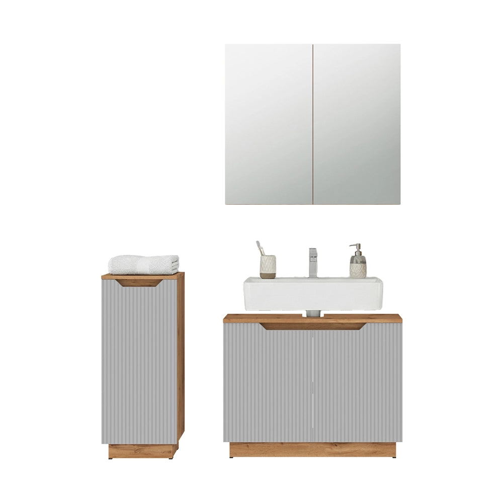 Vicco Set di mobili da bagno Rovere/grigio a righe 3 parti