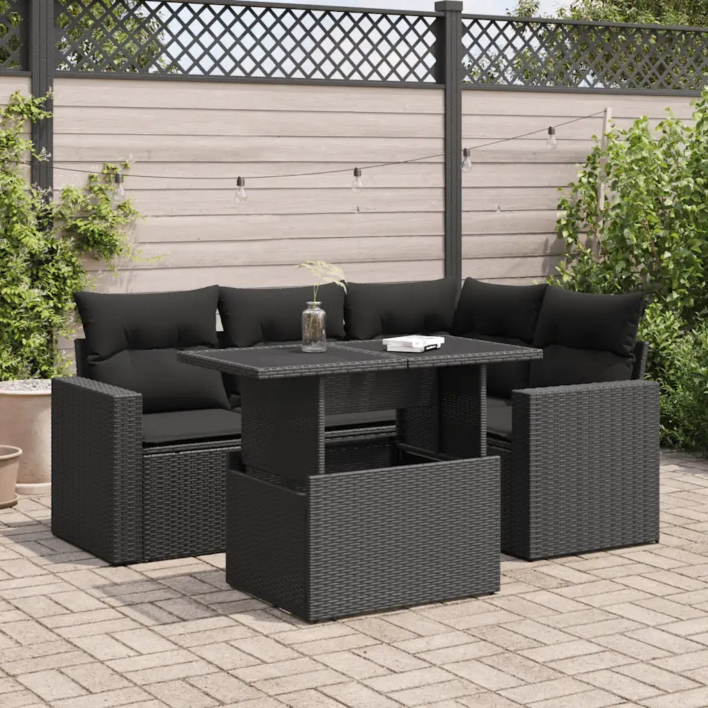 Set Divani da Giardino 5 pz con Cuscini in Polyrattan Nero