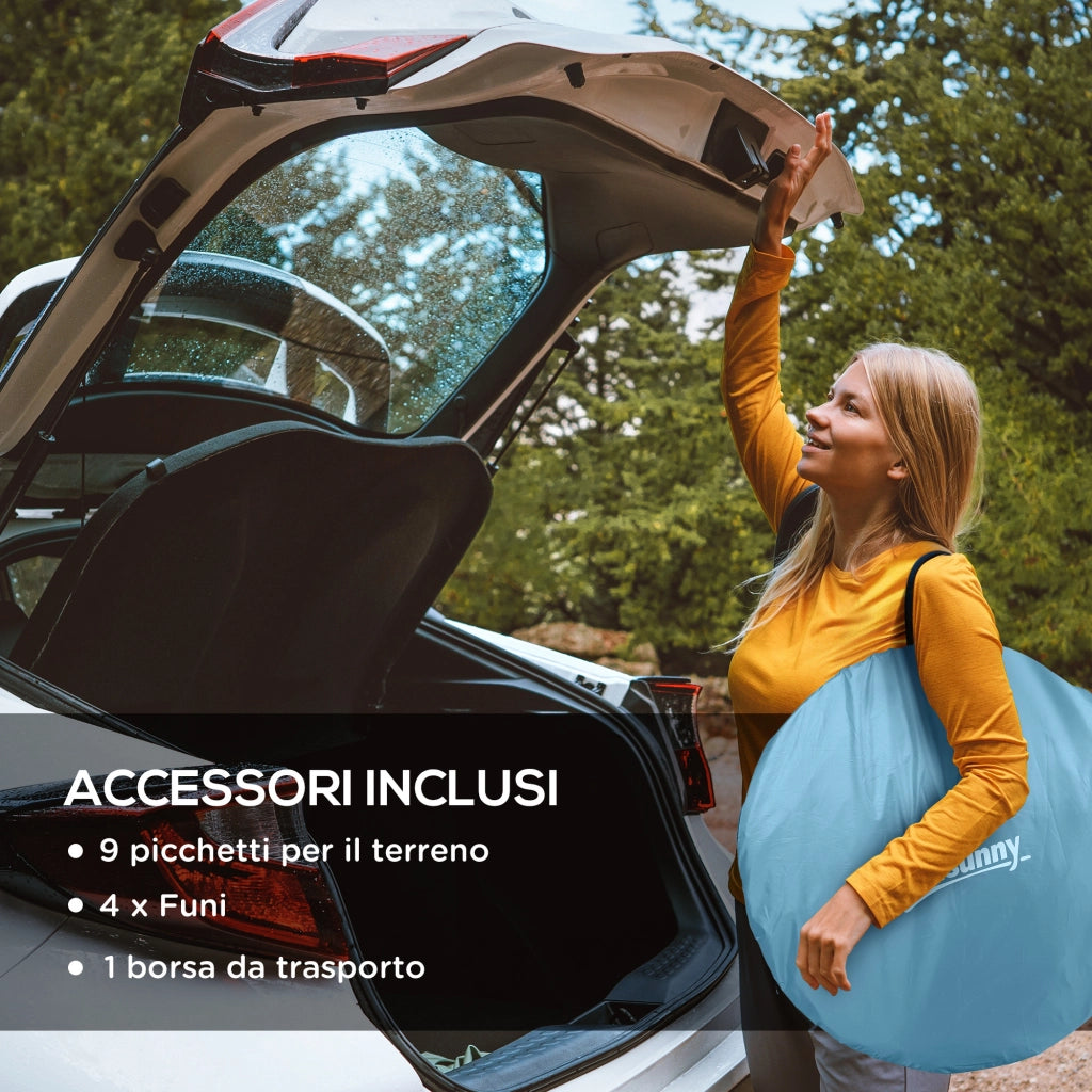Tenda da Campeggio Pop Up Impermeabile con Accessori e Borsa di Trasporto. 245x148x105 cm. Blu