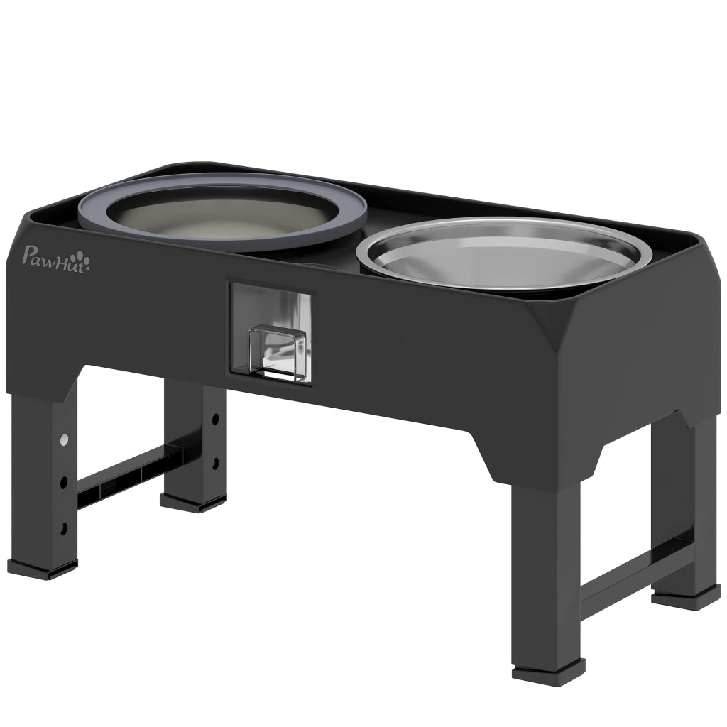 Ciotola per Cane Regolabile in Altezza con 2 Ciotole in Acciaio Inox ¨C zephmum ¨C Nero