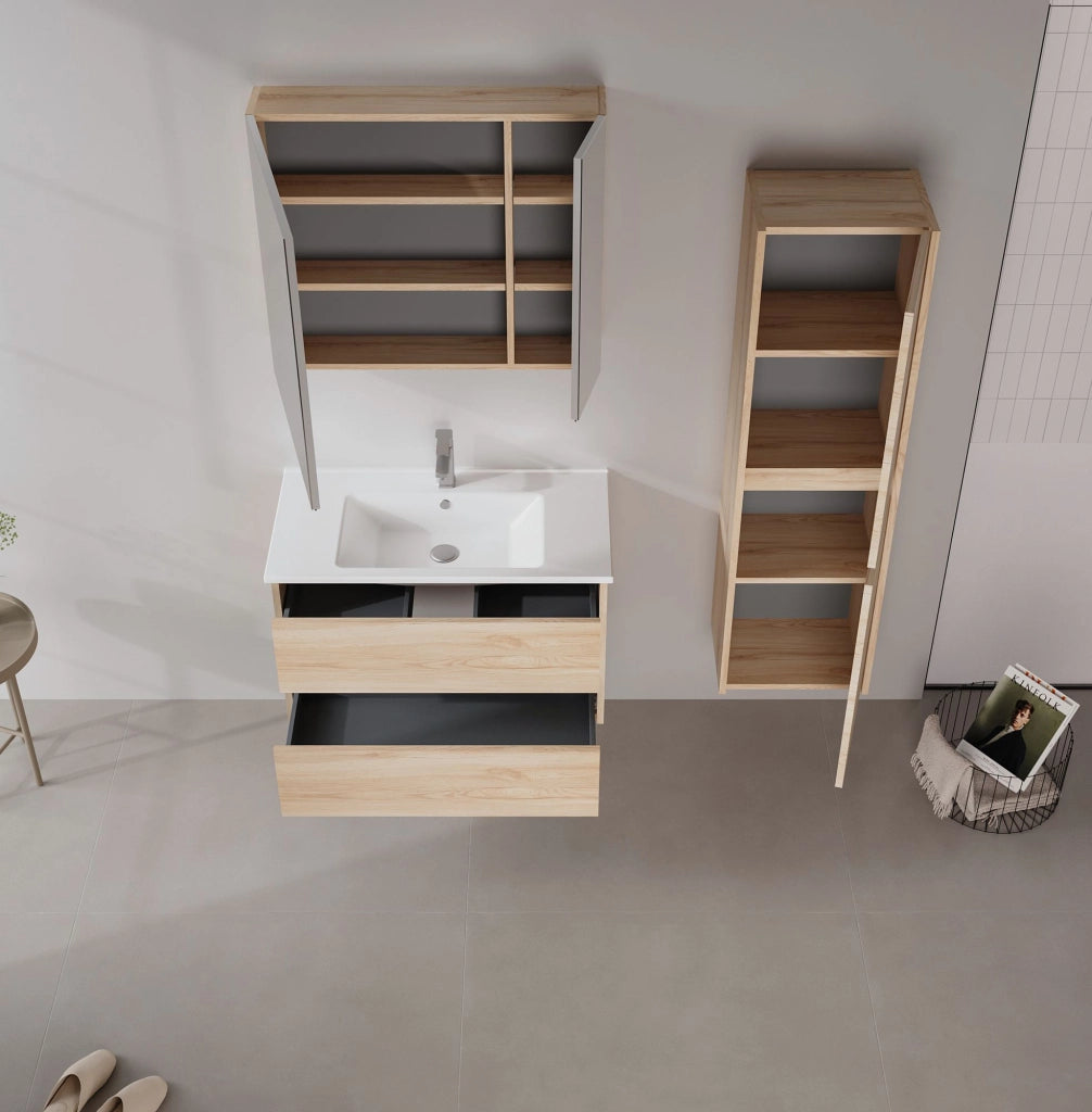 Set mobile lavabo con specchio (2 pezzi) "Side 85 v2" - 85 x 45 x 52 cm - Rovere