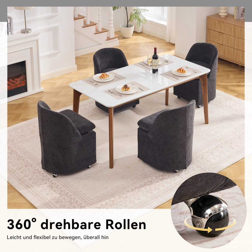 Sedia da Pranzo Set da 2 Girevole a 360° con Rivestimento Sfoderabile in Ciniglia Grigio
