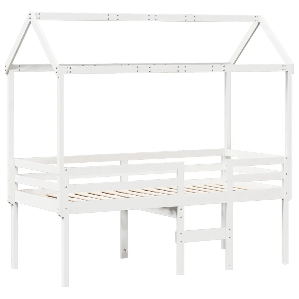 Letto a Soppalco con Tetto Bianco 90x190 cm in Legno di Pino
