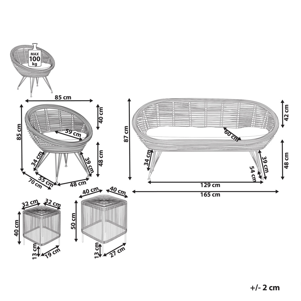Set di divani a 3 posti con tavolini in rattan naturale beige chiaro con cuscino in cotone di media resistenza per interni, all'aperto, in stile bohémien, in giardino, in balcone.