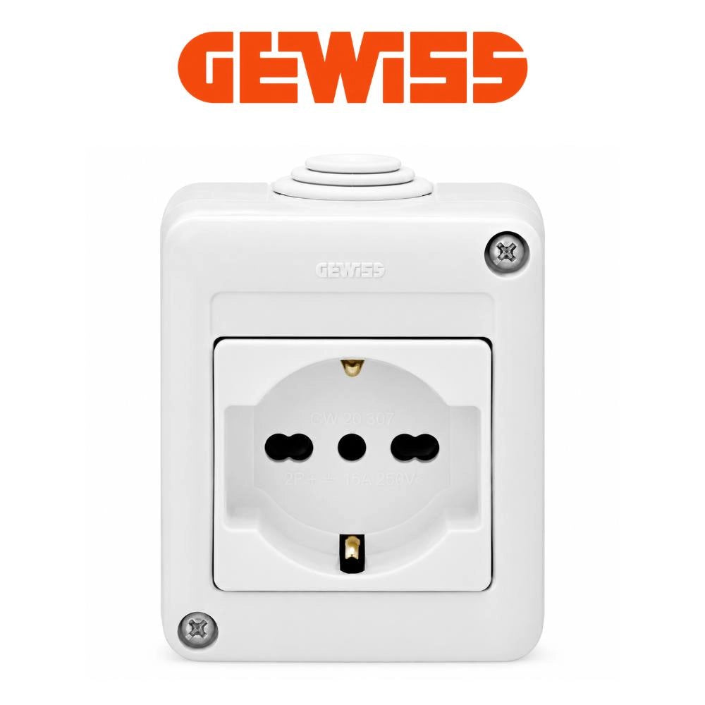 Presa combinata italiana e tedesca 2p+t 16a 250v ip40 grigio