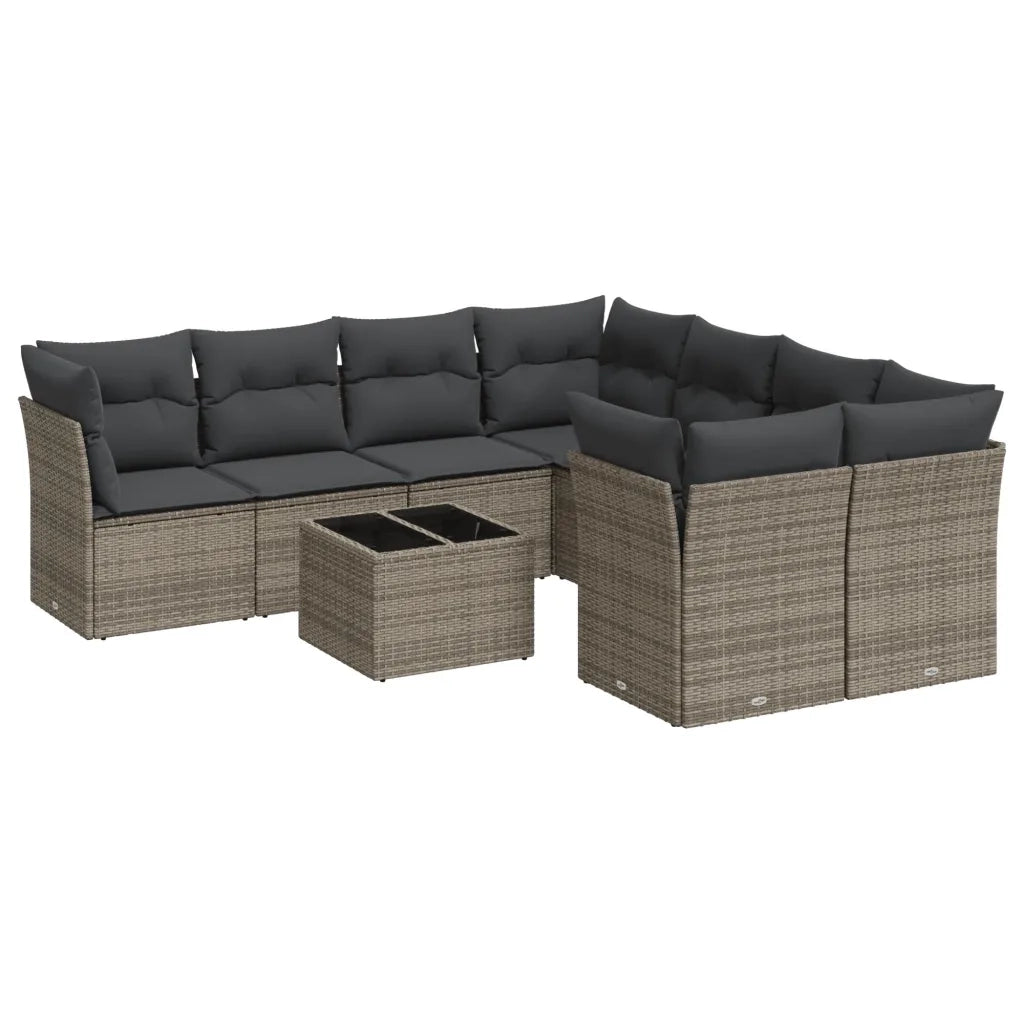 Set Divano da Giardino 9 pz con Cuscini Grigio in Polyrattan