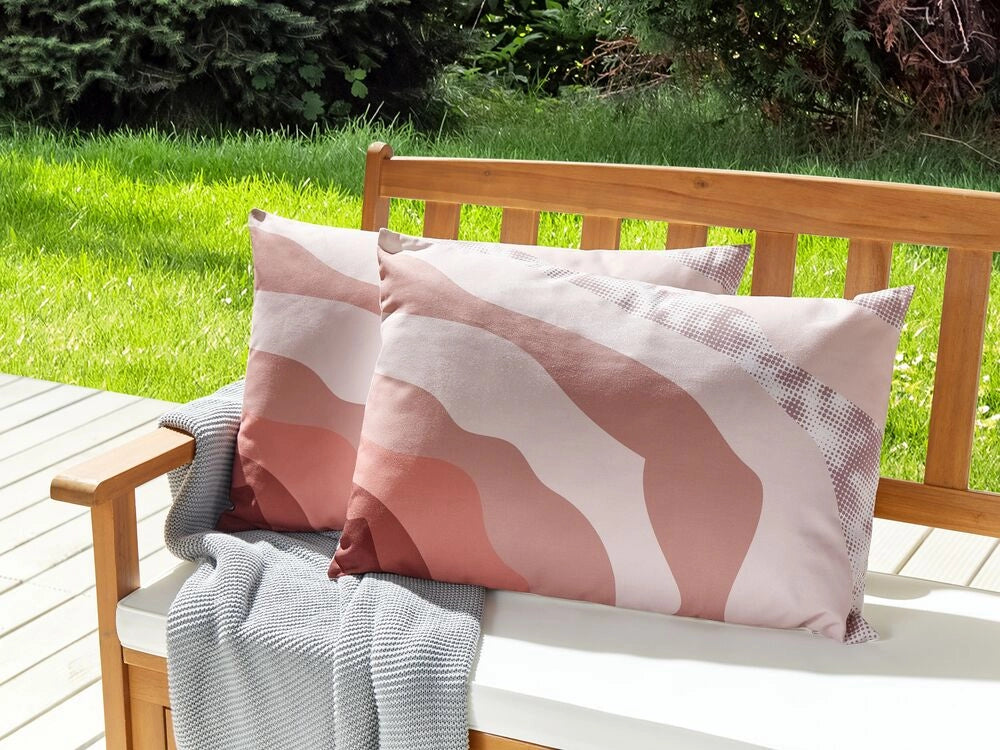 Set di 2 cuscini da giardino per esterni in poliestere con motivo astratto rosa 40 x 60 cm fodere resistenti all'acqua