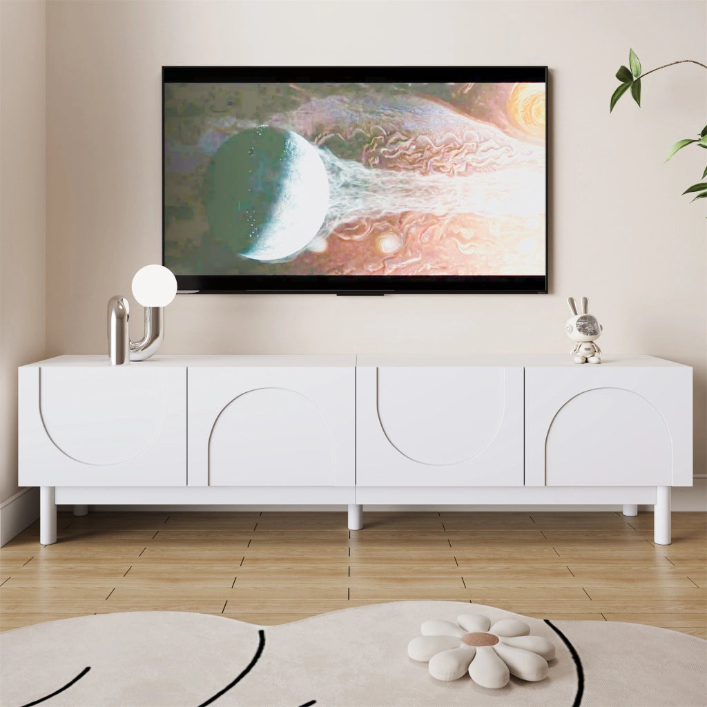 OKWISH Mobile TV con 4 Ante e Ripiani, Design senza Maniglie, per Soggiorno, MDF e Pannelli di Particelle, 169 x 34 x 45,5 cm