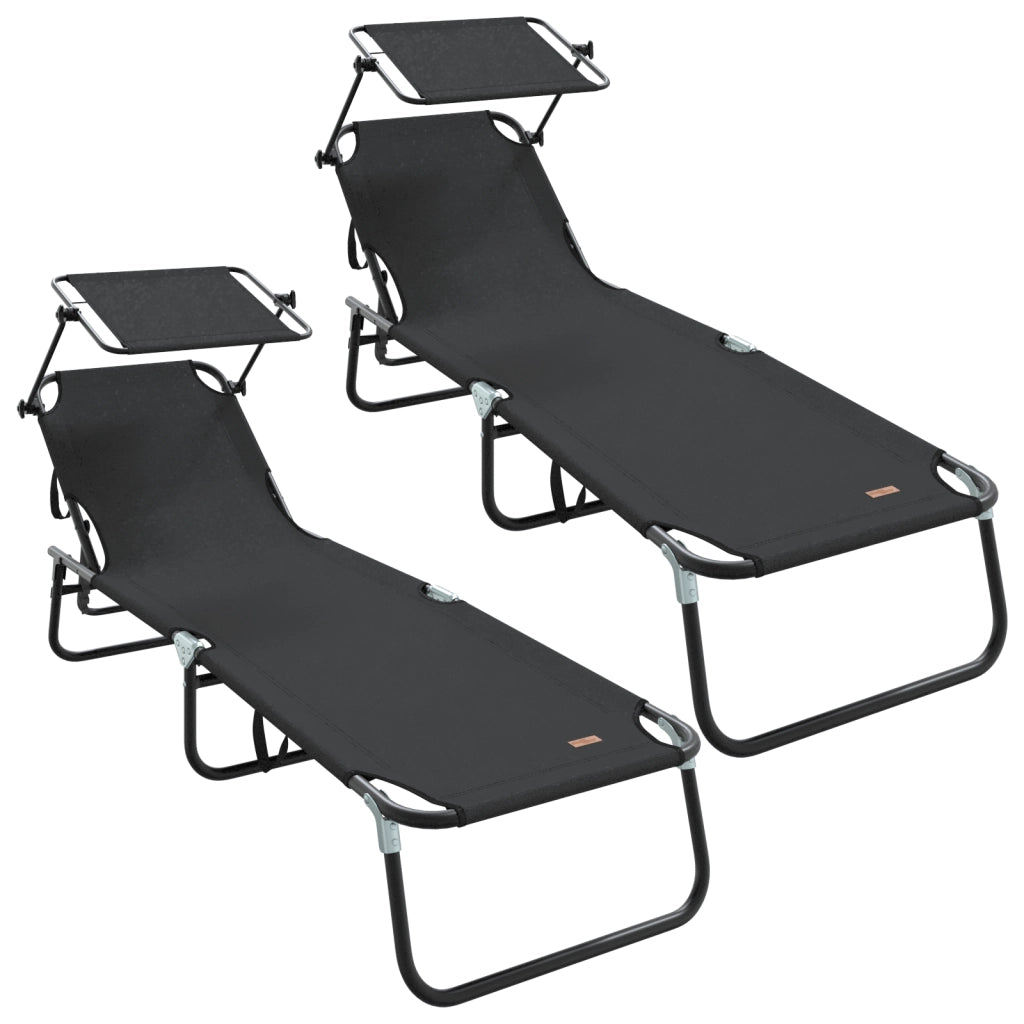 Lettini Prendisole 2 pcs con Tetto Nero Tessuto Oxford 600D