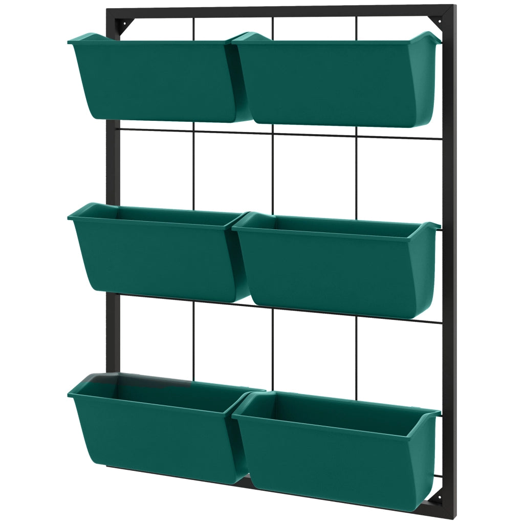 Orto Verticale da Parete a 3 Livelli con 6 Vasi, in Acciaio e Plastica, 52x14x66 cm, Verde