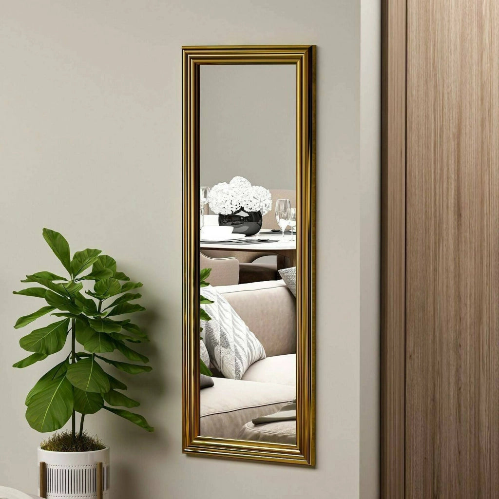 Specchio Lina, Specchiera, Articolo d'arredo a muro, Decorazione con specchio, 40x3h105 cm, Oro