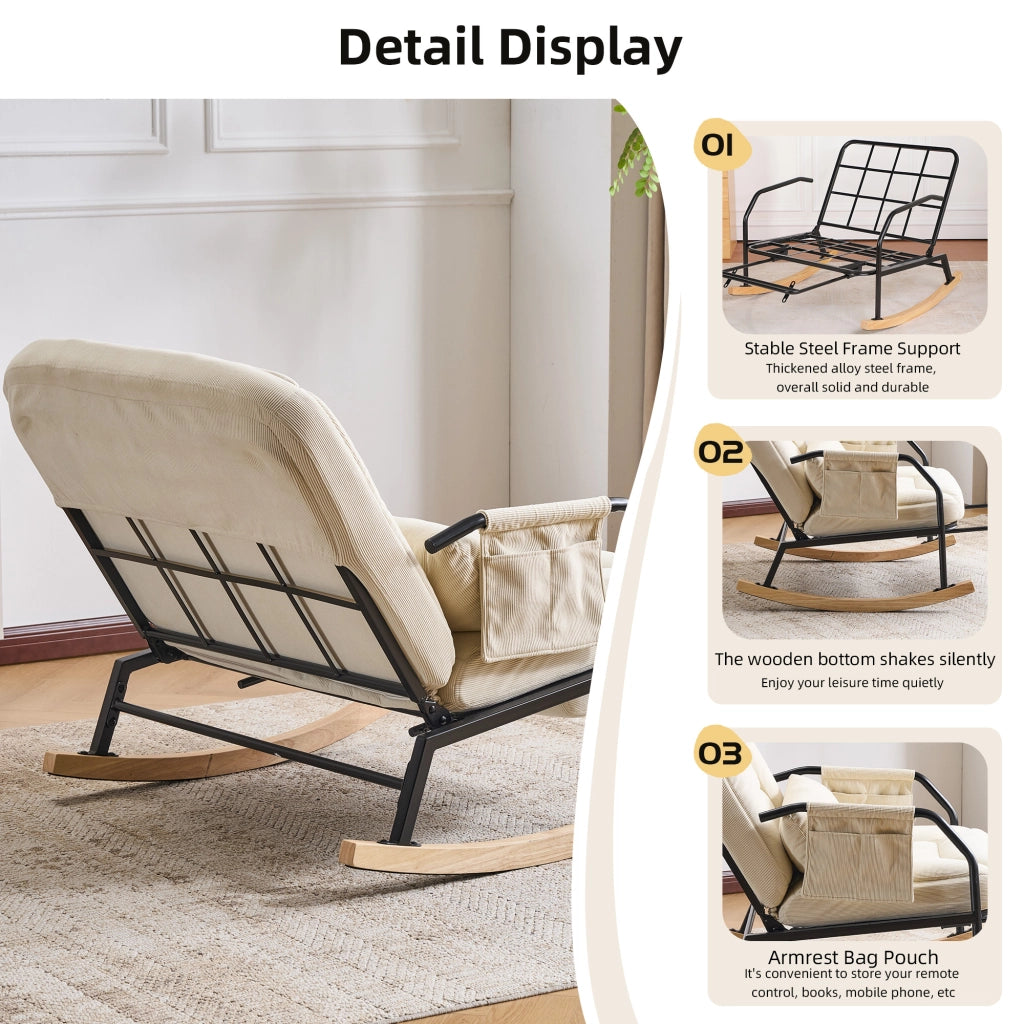 Poltrona dondolo reclinabile con poggiapiedi ¨C Xylo ¨C tessuto velluto beige