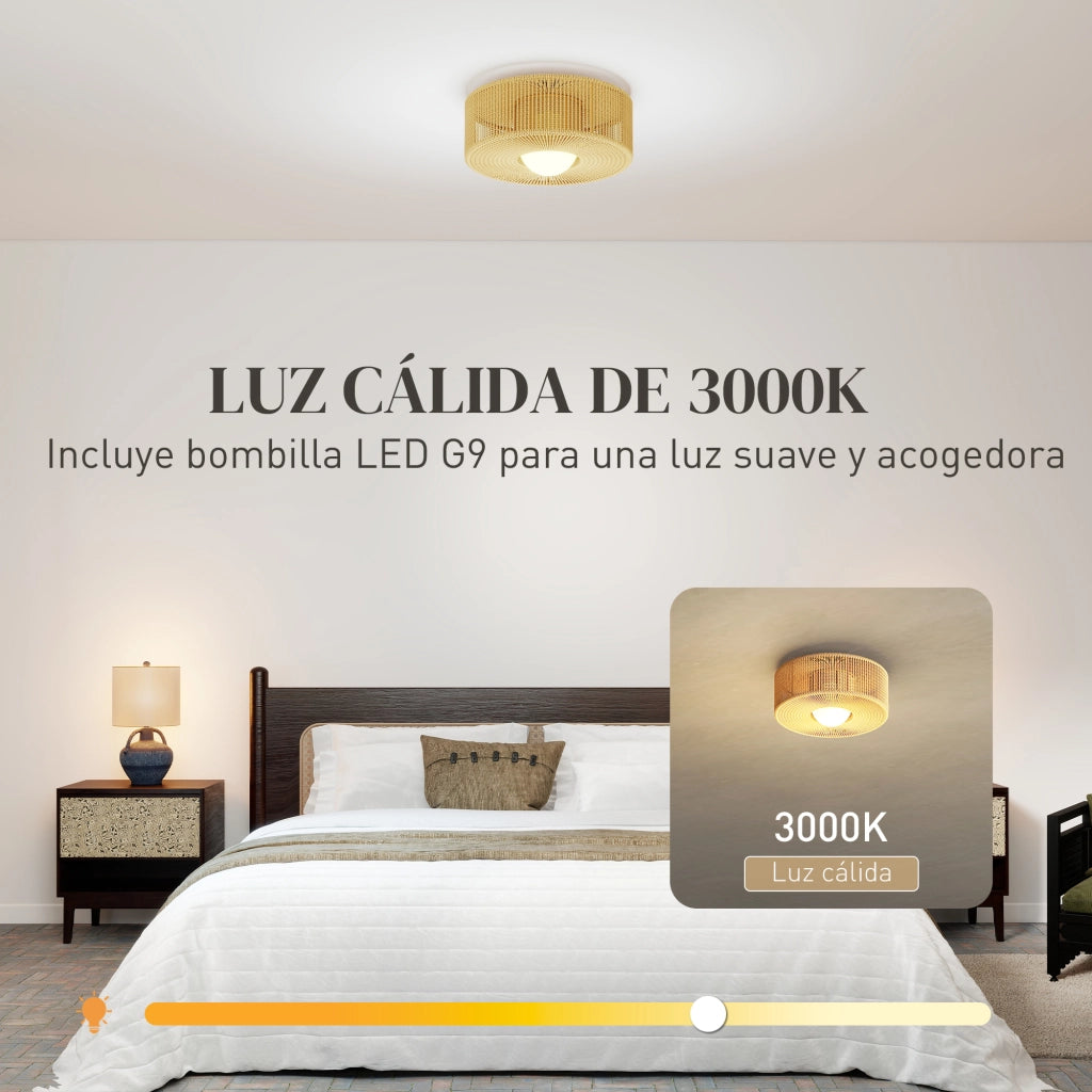 Lampada a Soffitto LED 20W 3000K con Paralume in Lino ¨C zephmum ¨C Marrone