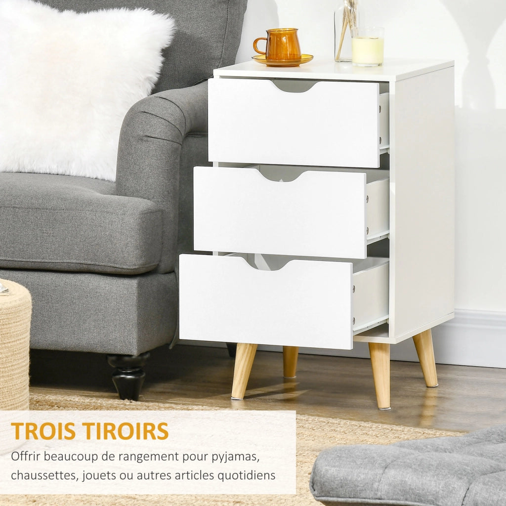 Comodino con 3 cassetti ¨C Minimal ¨C Bianco 40x35x68,5 cm