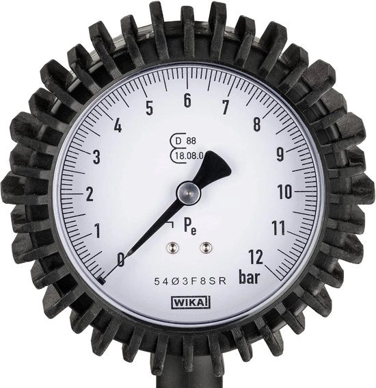 Manometro per pneumatici 9041G-1 | Calibrato, ottima leggibilità, intervallo di misura manometrico: 0-10 bar, lunghezza del tubo: 1000 mm, diametro del manometro: 80 mm | Manometro per misurare la pressione dei pneumatici per auto e motocicletta