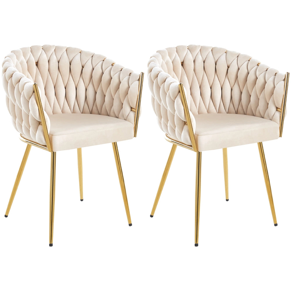 Kit 2pz Sedia Poltrona in Metallo Oro e Velluto Beige Ergonomica Casa Ristorante Bar