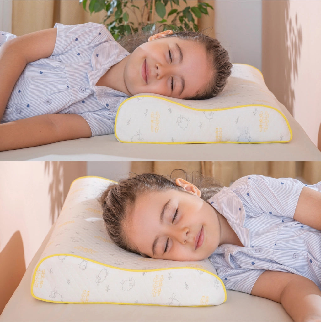 Cuscino Bambini Memory Foam Doppia Onda 47x32 cm (Altezza 6/8 cm) – Supporto Testa e Collo, Traspirante, Federa Sfoderabile Lavabile, Design Ergonomico per Sonno Confortevole