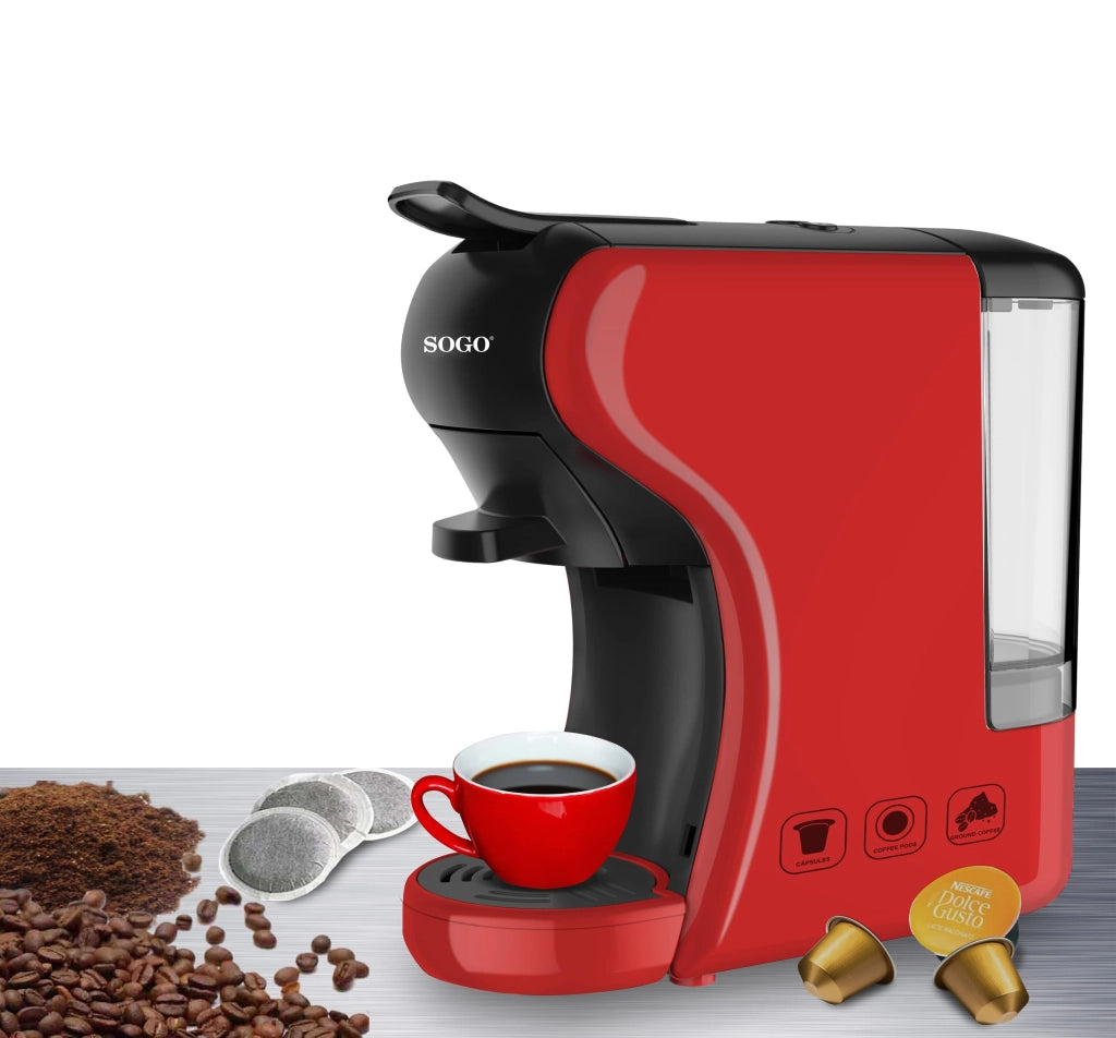 Macchina caffè espresso capsule compatibili Nespresso, 3 sistemi caffè molido monodosi, serbatoio 0.6L vapore 19 bar 1450W - SOGO