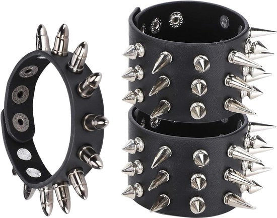 3 pezzi di cinturino da polso punk con spillo in pelle separabile - cinturino da polso nero - manubrio a chiodo.