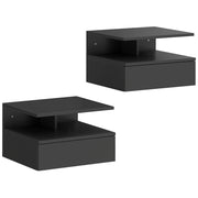 Set di 2 Comodini Sospesi 35x32x22,5 cm con Cassetto e Mensola Aperta Rivestimento in Melamina Nero