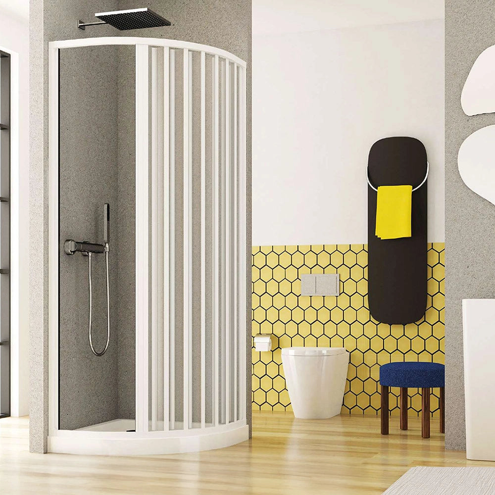 Box doccia 70x70 circolare a soffietto in PVC bianco apertura laterale e chiusura calamitata Teti