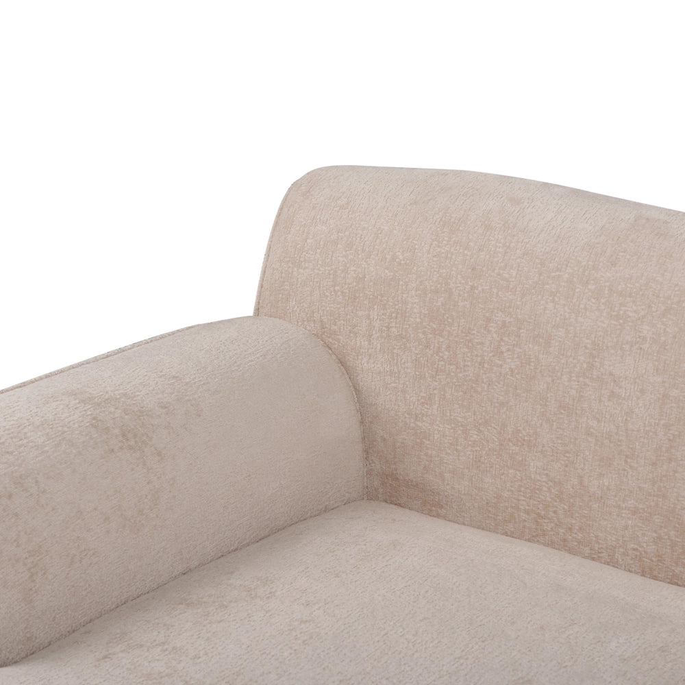 Divano angolare 3 posti destro imbottito in ciniglia beige con funzione di dormiente e schienale imbottito estraibile Gambe in legno