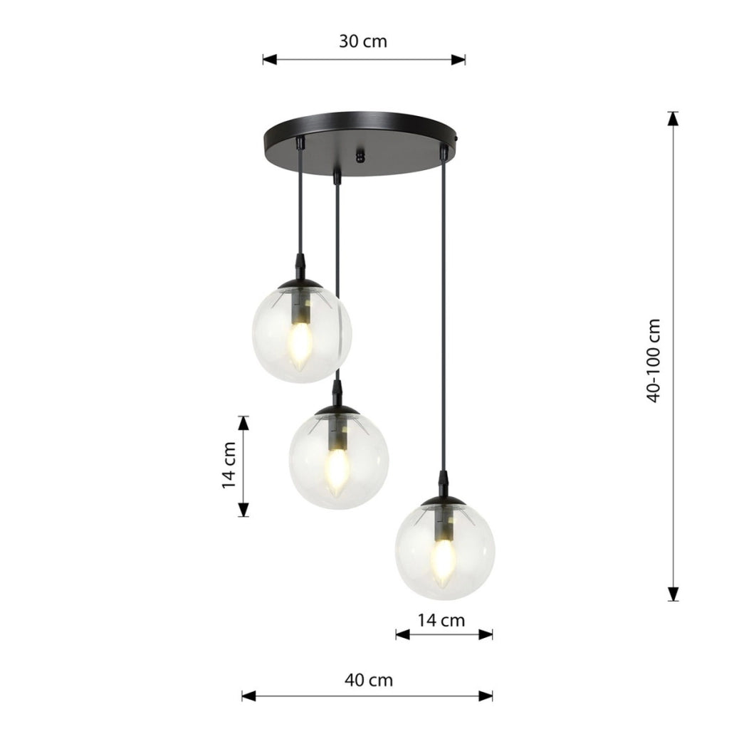 Lampada a sospensione Cosmo in acciaio nero con diffusori in vetro