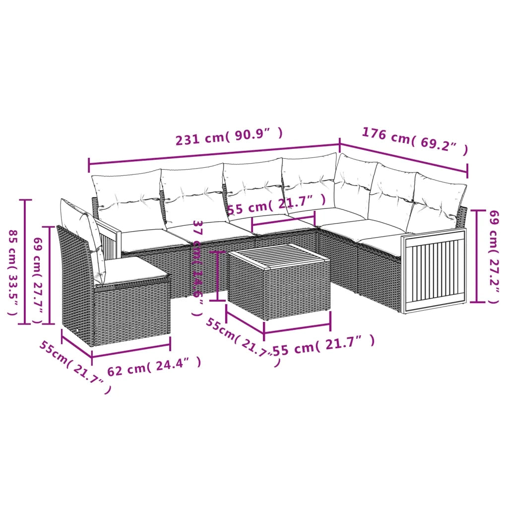 Set Divani da Giardino 7 pz con Cuscini Beige in Polyrattan
