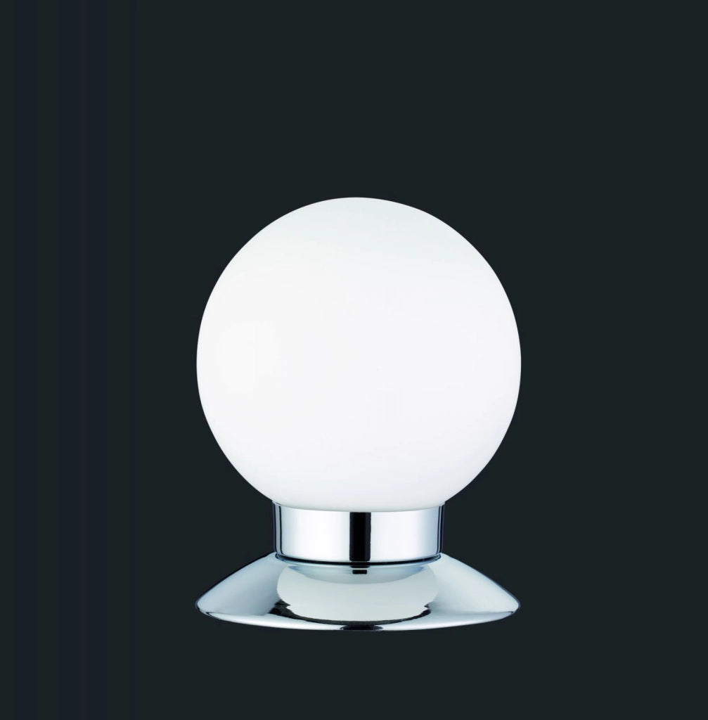 PRINCESS LAMPADA DA TAVOLO LED 3W 250lm, 3000K METALLO CROMO TOUCH DIMMER DIFFUSORE SFERA VETRO H.13CM