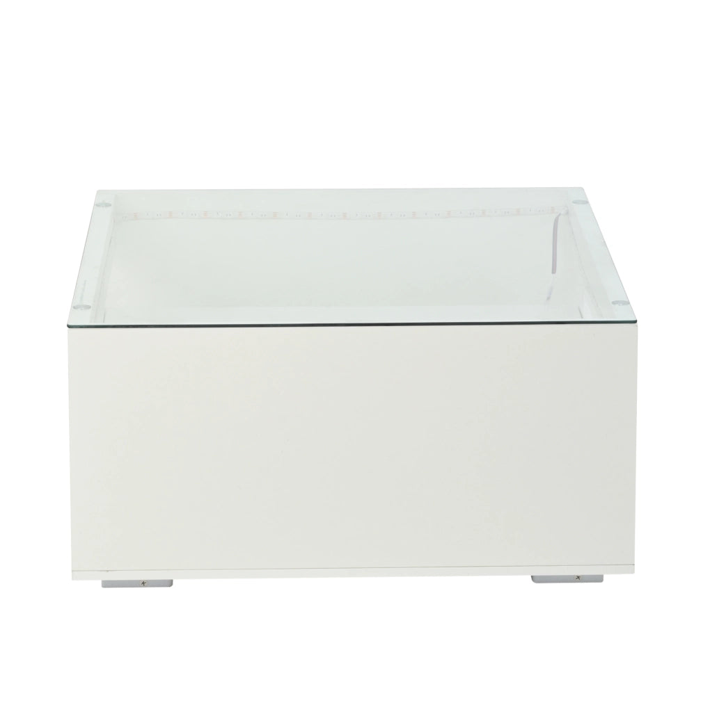 Tavolino da caffè 70x70x35 cm; con LED e piano in vetro temperato; MDF bianco