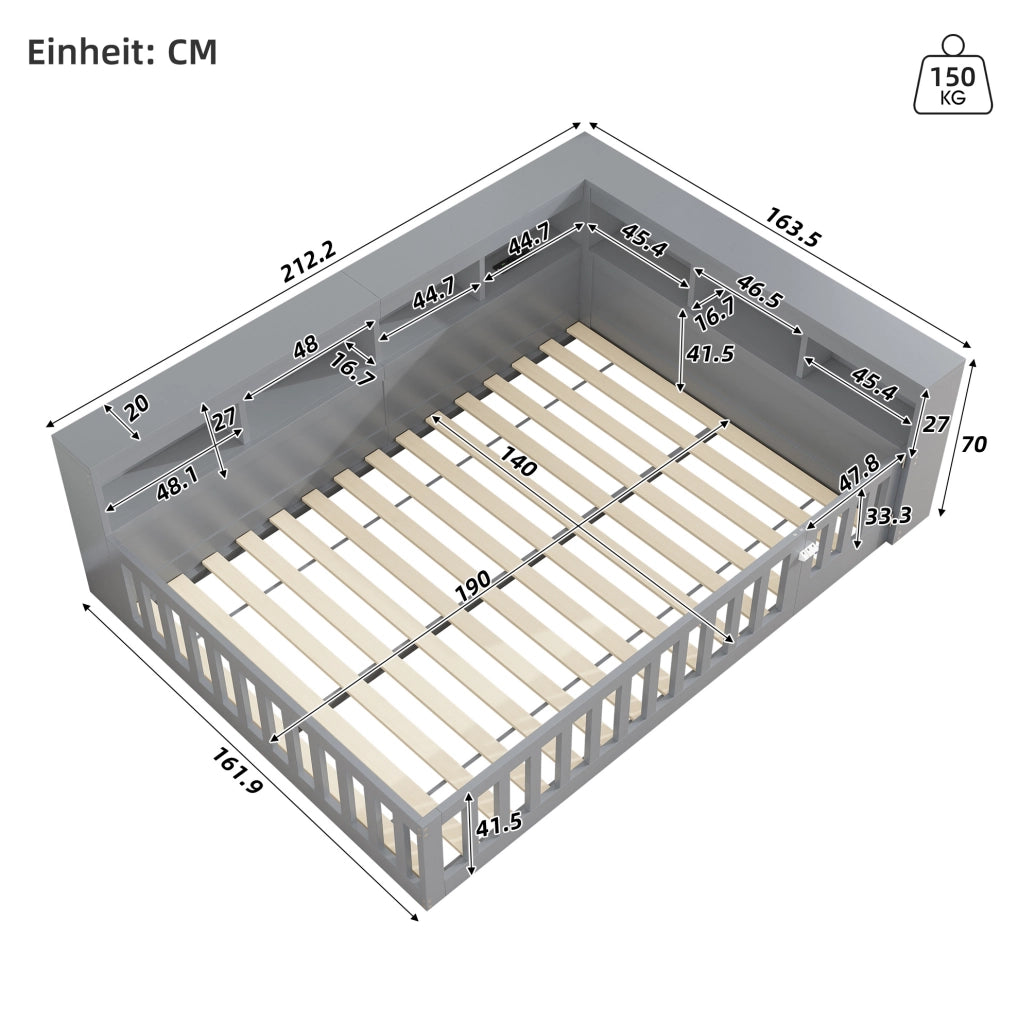 Daybed 140x190 cm con presa e USB; vano contenitore; in truciolato e MDF grigio