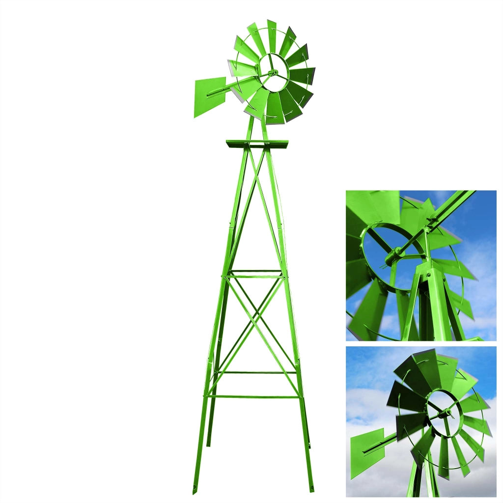 Mulino a vento da giardino stile USA verde, altezza 245 cm, Ruota a vento con cuscinetti a sfera