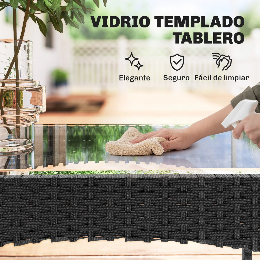 Set Divano Giardino in Polyrattan con Tavolino Vetro e Cuscini ¨C Zephmum ¨C Nero e Crema