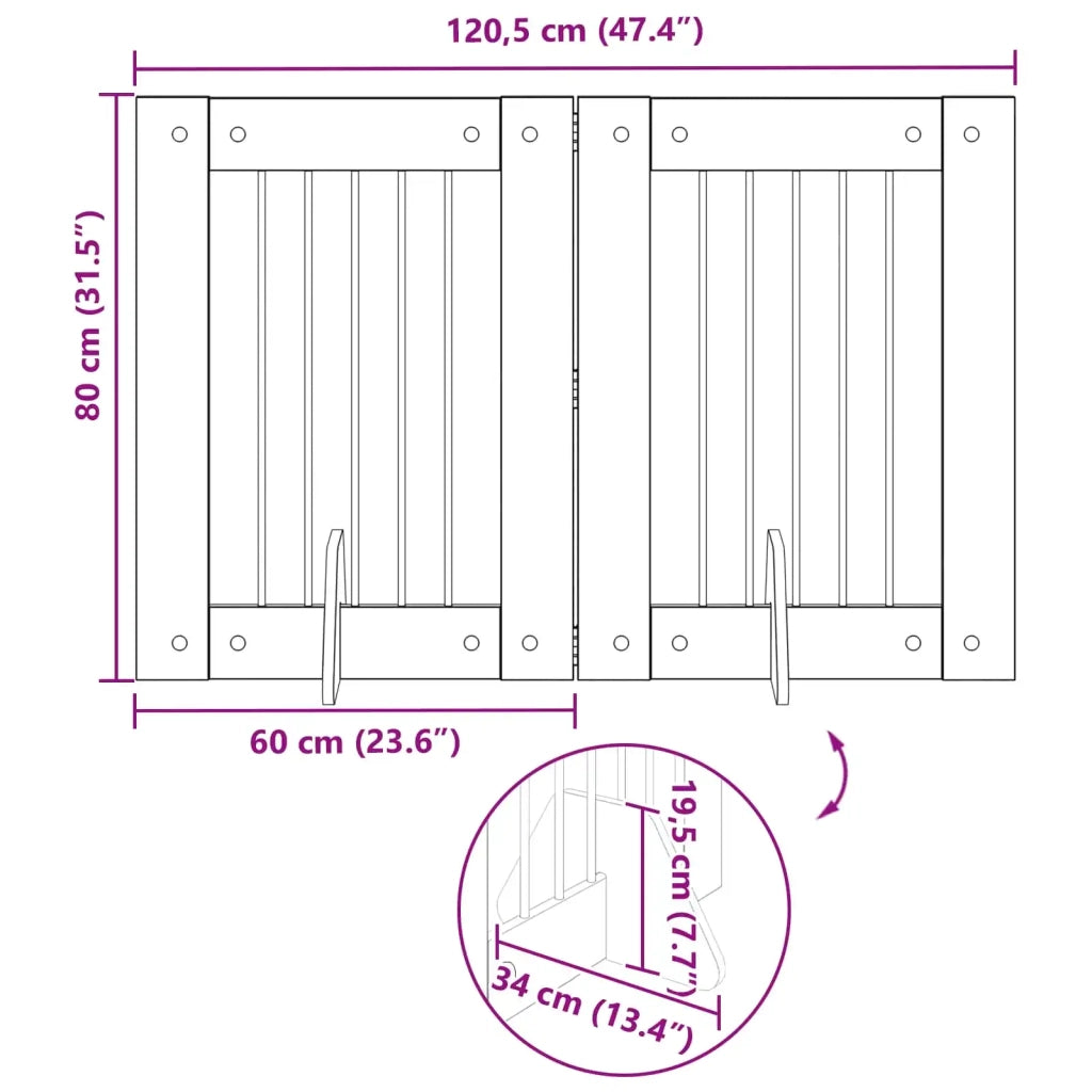 Cancello per cani pieghevole con supporti 2 pz 120,5 cm 892096