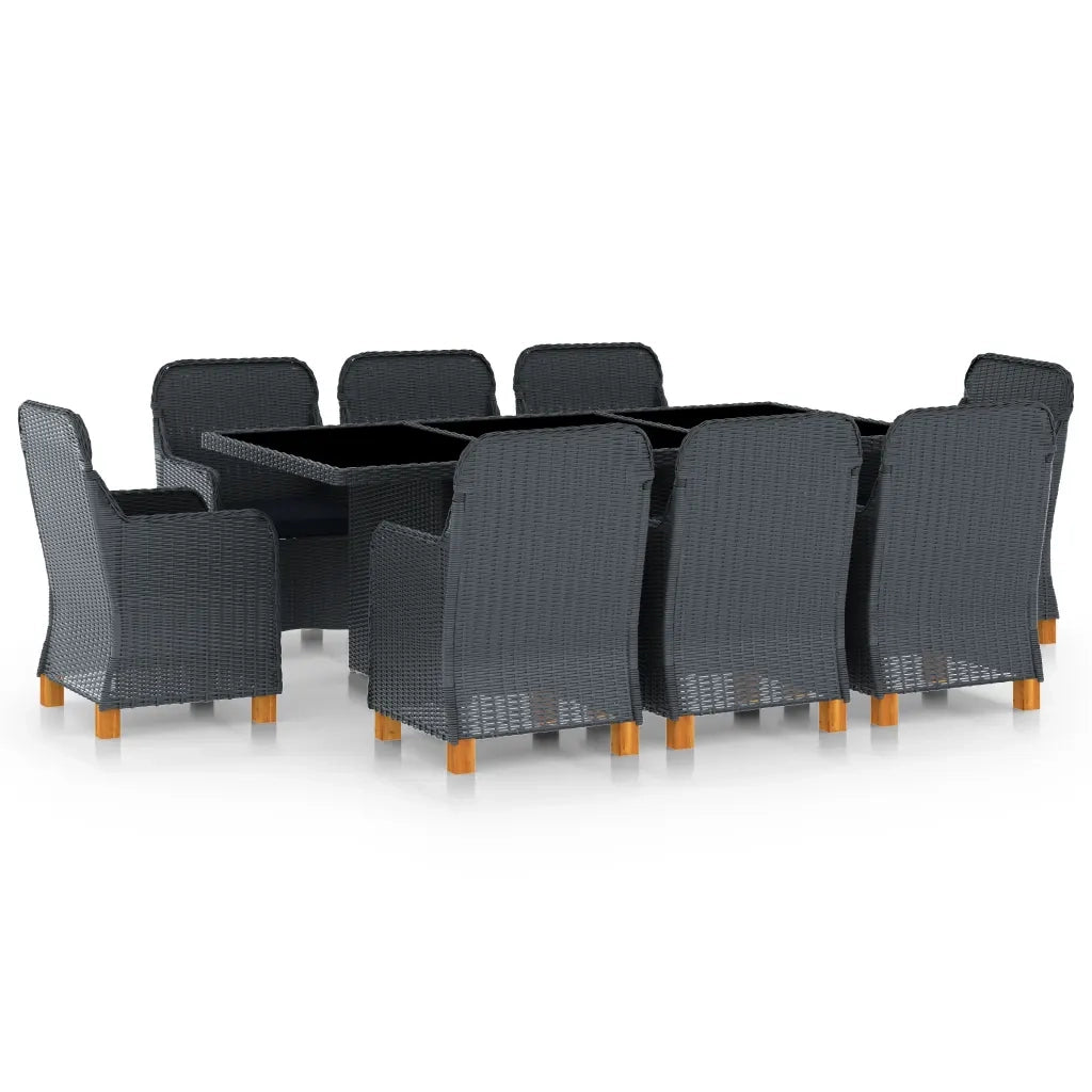 Set da Pranzo da Giardino 9pz e Cuscini Polyrattan Grigio Scuro cod mxl 41892