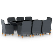 Set da Pranzo da Giardino 9pz e Cuscini Polyrattan Grigio Scuro cod mxl 41892