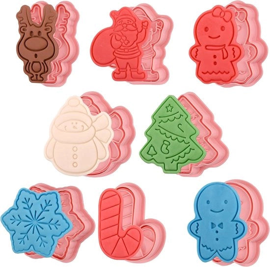 Set di 8 stampi per biscotti a forma di Natale, stampi per biscotti a forma di Natale, stampi per biscotti riciclabili, stampi per biscotti in plastica, inclusi un uomo di peperoncino, Babbo Natale, ecc.