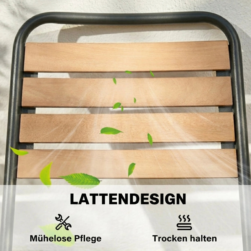 Set di 2 sedie da giardino impilabili in acciaio e legno di eucalipto, colore naturale, portata fino a 160 kg