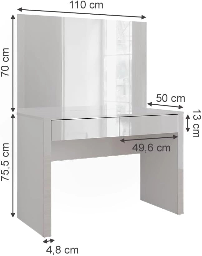 Vicco Tavolo da toilette Annabelle, Bianco lucido/bianco, 110 cm con specchio