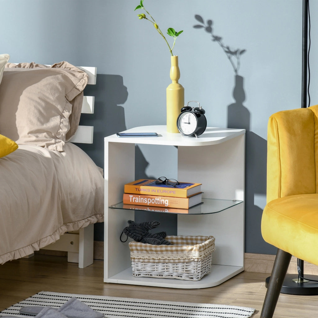 Tavolino da caff¨¨ moderno con ripiano in vetro ¨C zephmum ¨C 40x40x56 cm bianco